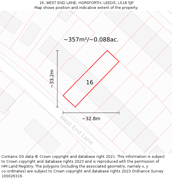 16, WEST END LANE, HORSFORTH, LEEDS, LS18 5JP: Plot and title map
