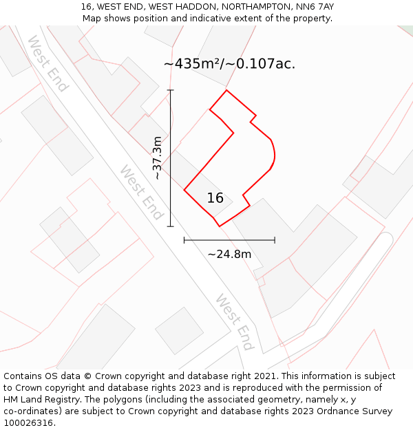 16, WEST END, WEST HADDON, NORTHAMPTON, NN6 7AY: Plot and title map
