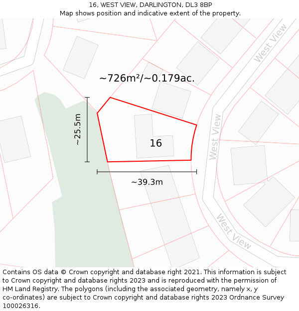 16, WEST VIEW, DARLINGTON, DL3 8BP: Plot and title map