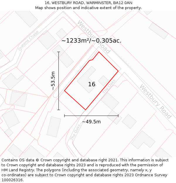 16, WESTBURY ROAD, WARMINSTER, BA12 0AN: Plot and title map