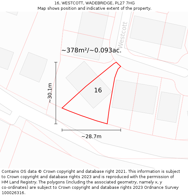 16, WESTCOTT, WADEBRIDGE, PL27 7HG: Plot and title map
