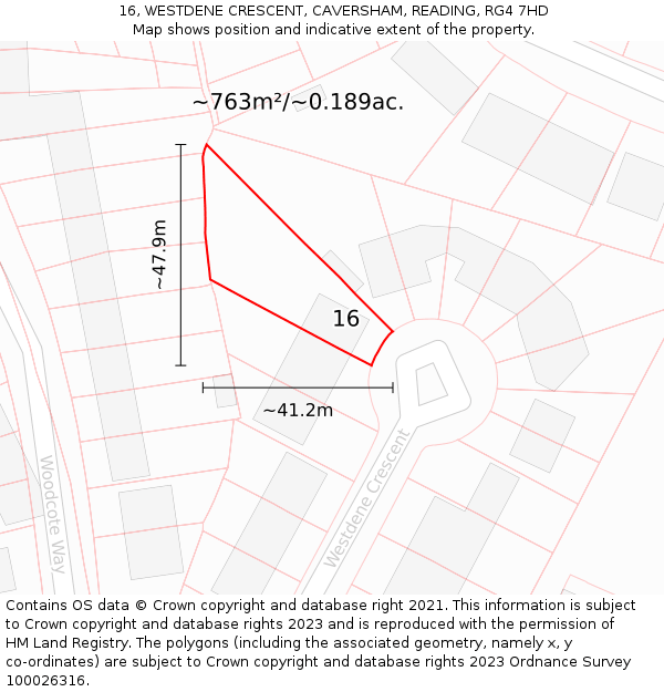 16, WESTDENE CRESCENT, CAVERSHAM, READING, RG4 7HD: Plot and title map
