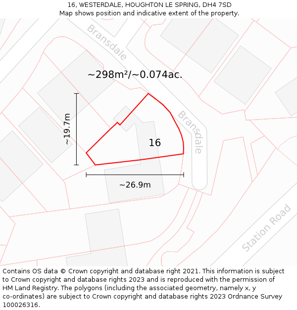 16, WESTERDALE, HOUGHTON LE SPRING, DH4 7SD: Plot and title map