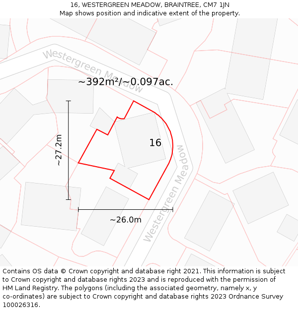 16, WESTERGREEN MEADOW, BRAINTREE, CM7 1JN: Plot and title map