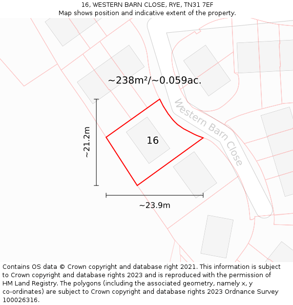 16, WESTERN BARN CLOSE, RYE, TN31 7EF: Plot and title map