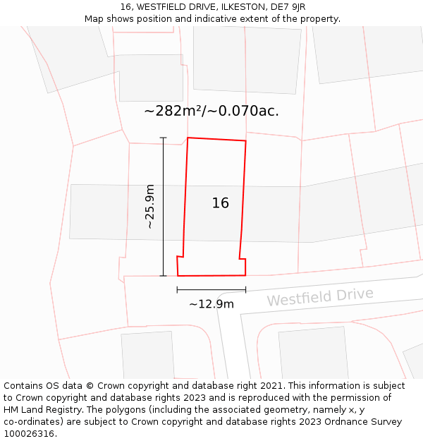 16, WESTFIELD DRIVE, ILKESTON, DE7 9JR: Plot and title map
