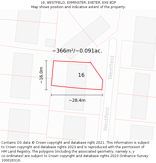 16, WESTFIELD, EXMINSTER, EXETER, EX6 8DP: Plot and title map