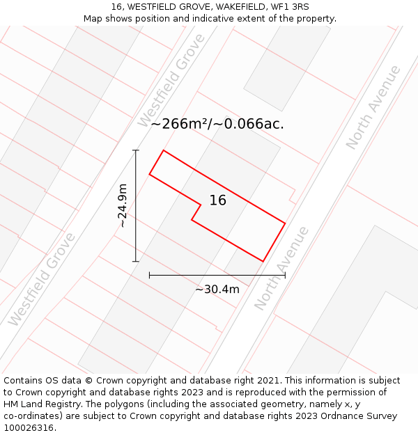 16, WESTFIELD GROVE, WAKEFIELD, WF1 3RS: Plot and title map