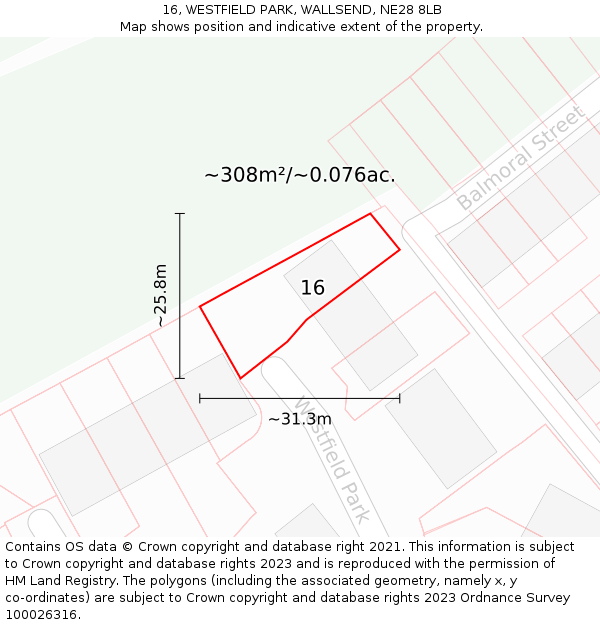 16, WESTFIELD PARK, WALLSEND, NE28 8LB: Plot and title map