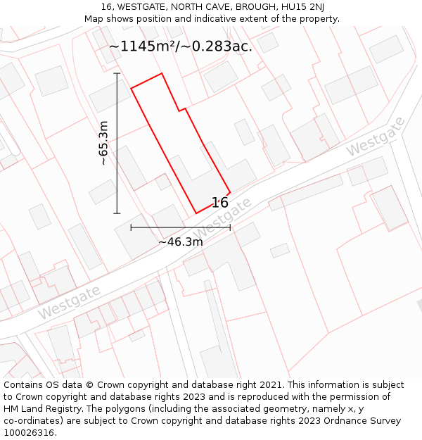 16, WESTGATE, NORTH CAVE, BROUGH, HU15 2NJ: Plot and title map