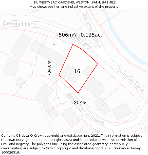 16, WESTMEAD GARDENS, WESTON, BATH, BA1 4EZ: Plot and title map