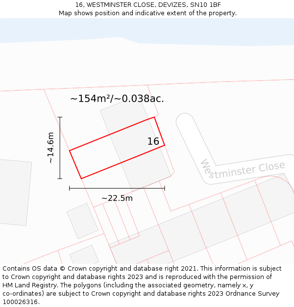 16, WESTMINSTER CLOSE, DEVIZES, SN10 1BF: Plot and title map