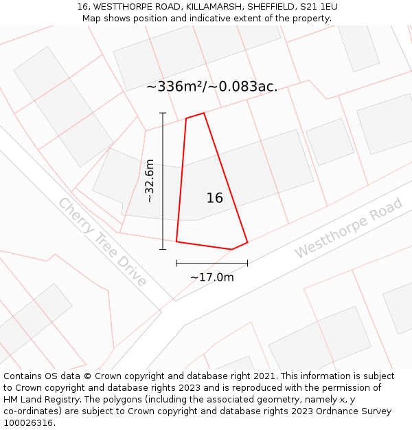 16, WESTTHORPE ROAD, KILLAMARSH, SHEFFIELD, S21 1EU: Plot and title map
