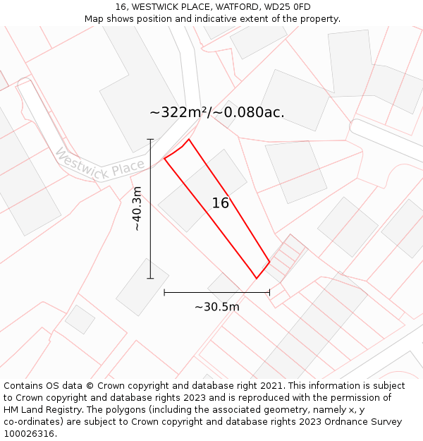 16, WESTWICK PLACE, WATFORD, WD25 0FD: Plot and title map