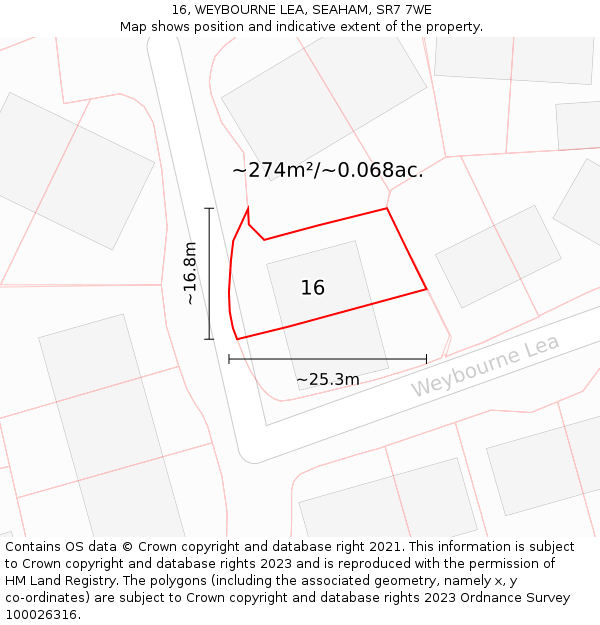 16, WEYBOURNE LEA, SEAHAM, SR7 7WE: Plot and title map