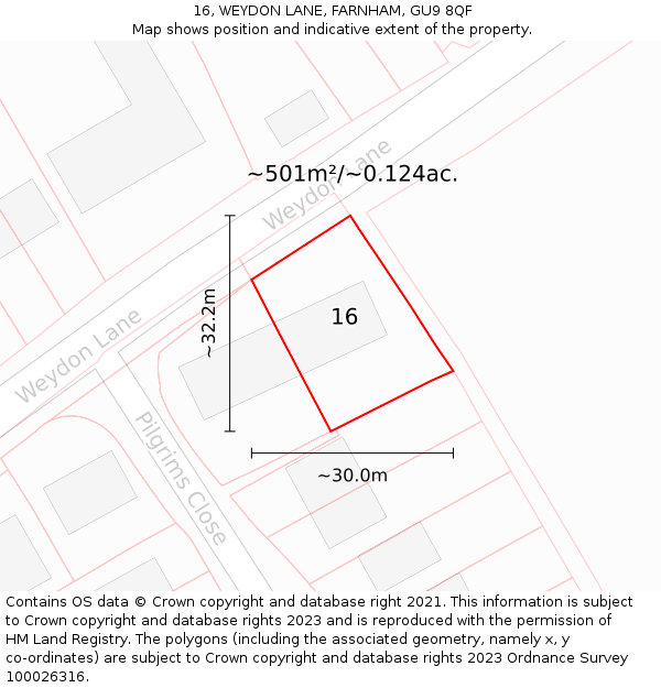 16, WEYDON LANE, FARNHAM, GU9 8QF: Plot and title map