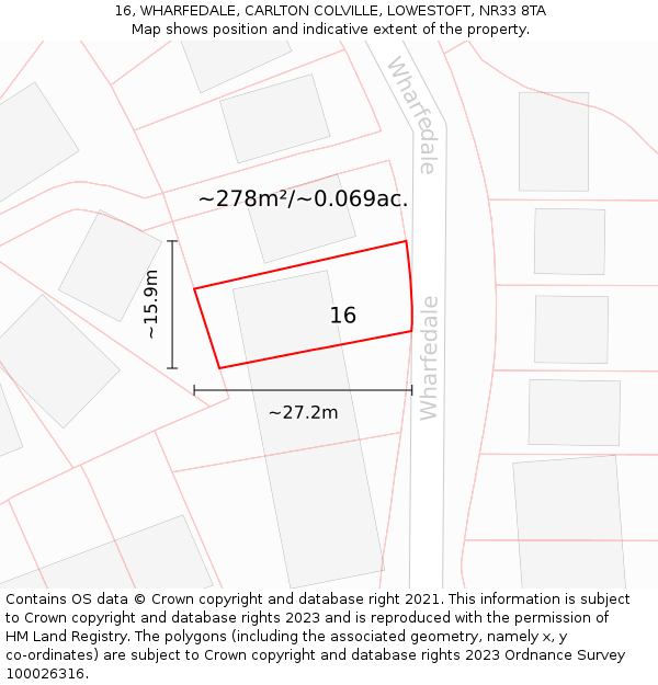 16, WHARFEDALE, CARLTON COLVILLE, LOWESTOFT, NR33 8TA: Plot and title map