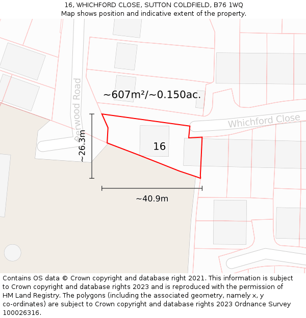 16, WHICHFORD CLOSE, SUTTON COLDFIELD, B76 1WQ: Plot and title map