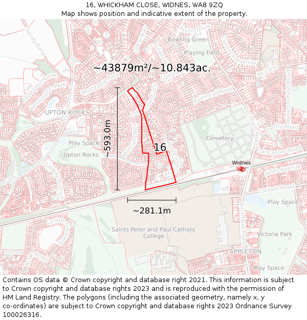 16, WHICKHAM CLOSE, WIDNES, WA8 9ZQ: Plot and title map
