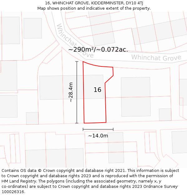 16, WHINCHAT GROVE, KIDDERMINSTER, DY10 4TJ: Plot and title map