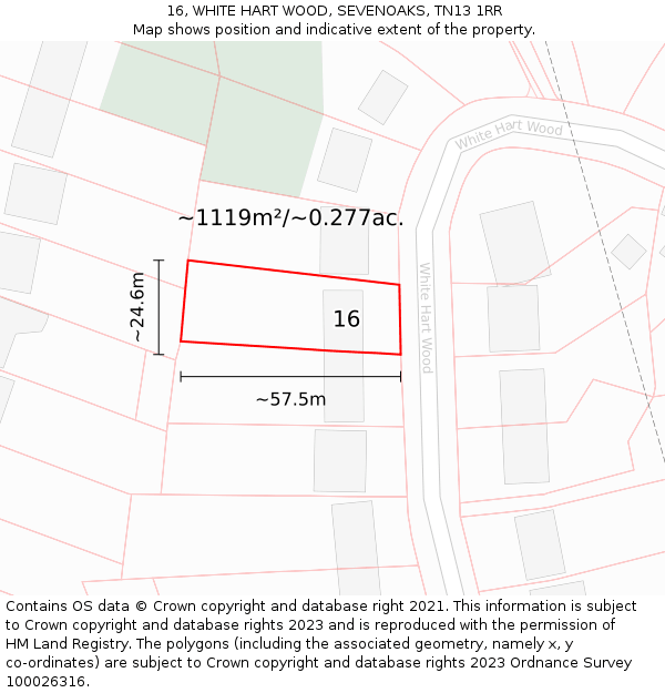 16, WHITE HART WOOD, SEVENOAKS, TN13 1RR: Plot and title map