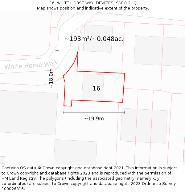 16, WHITE HORSE WAY, DEVIZES, SN10 2HQ: Plot and title map