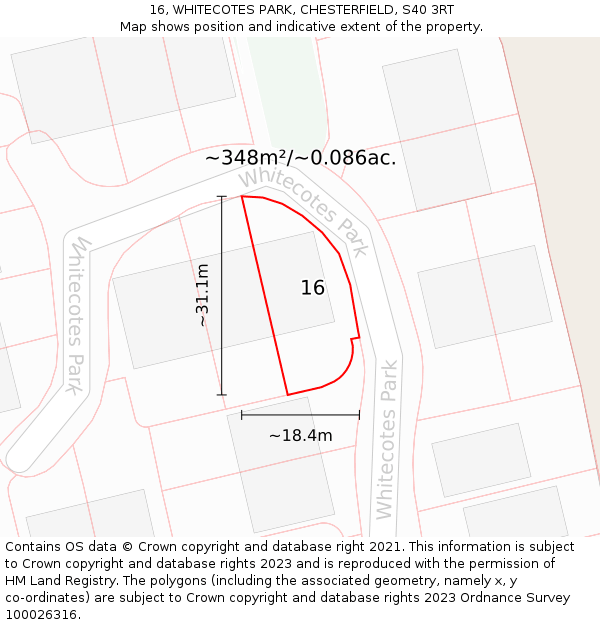 16, WHITECOTES PARK, CHESTERFIELD, S40 3RT: Plot and title map