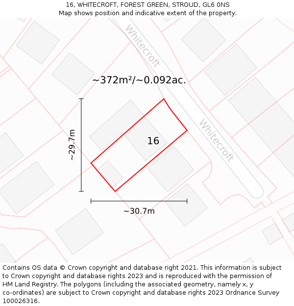 16, WHITECROFT, FOREST GREEN, STROUD, GL6 0NS: Plot and title map
