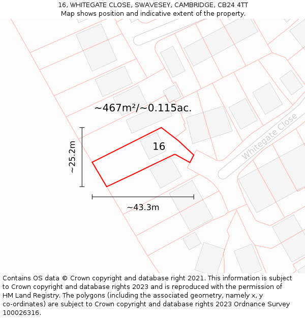 16, WHITEGATE CLOSE, SWAVESEY, CAMBRIDGE, CB24 4TT: Plot and title map