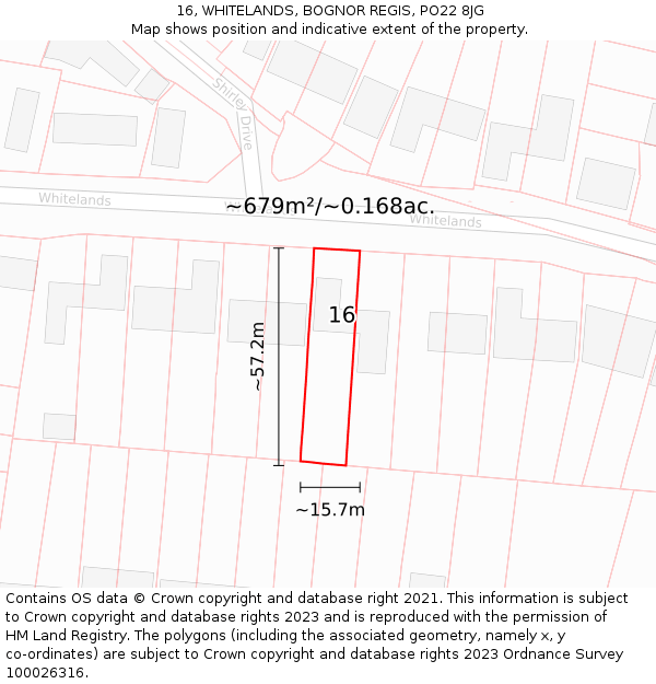 16, WHITELANDS, BOGNOR REGIS, PO22 8JG: Plot and title map