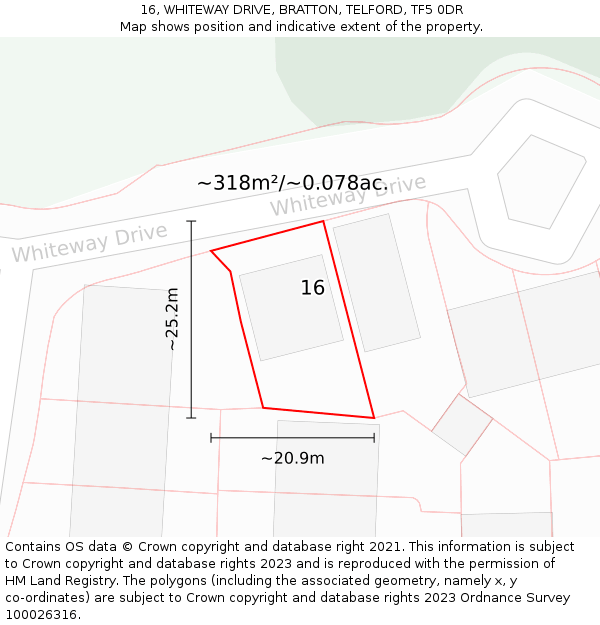 16, WHITEWAY DRIVE, BRATTON, TELFORD, TF5 0DR: Plot and title map
