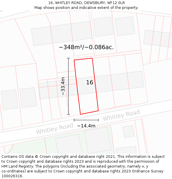 16, WHITLEY ROAD, DEWSBURY, WF12 0LR: Plot and title map