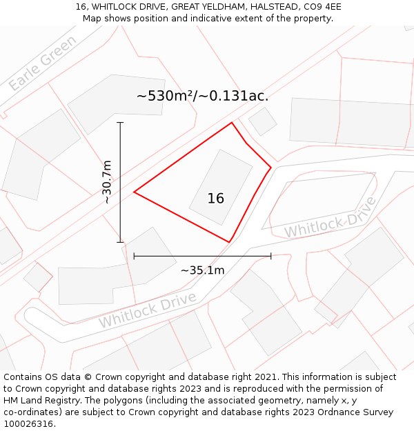 16, WHITLOCK DRIVE, GREAT YELDHAM, HALSTEAD, CO9 4EE: Plot and title map