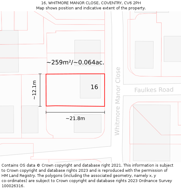 16, WHITMORE MANOR CLOSE, COVENTRY, CV6 2PH: Plot and title map