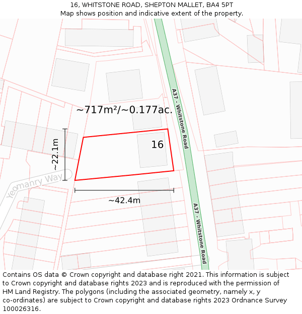 16, WHITSTONE ROAD, SHEPTON MALLET, BA4 5PT: Plot and title map