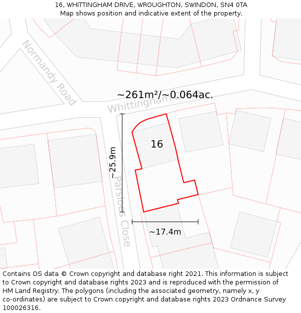 16, WHITTINGHAM DRIVE, WROUGHTON, SWINDON, SN4 0TA: Plot and title map