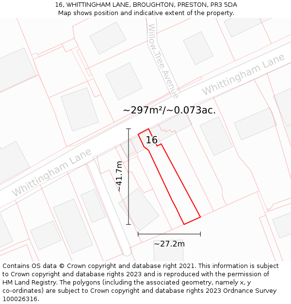 16, WHITTINGHAM LANE, BROUGHTON, PRESTON, PR3 5DA: Plot and title map
