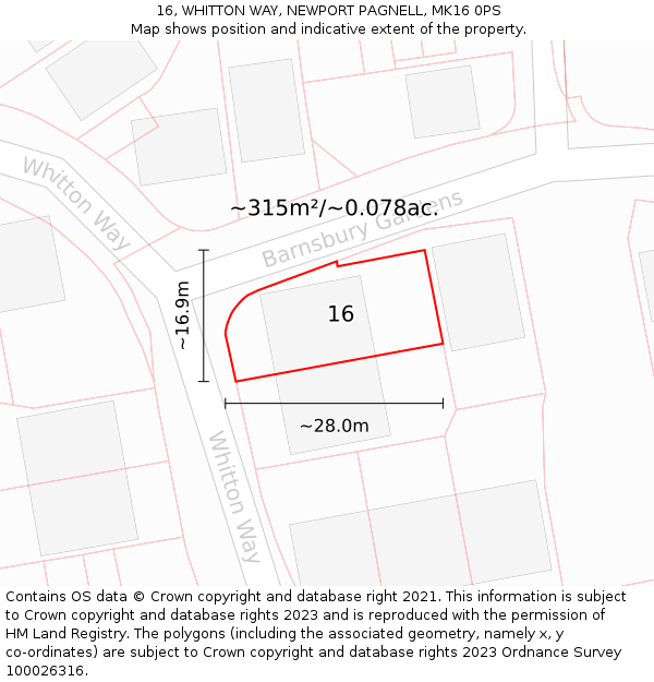 16, WHITTON WAY, NEWPORT PAGNELL, MK16 0PS: Plot and title map