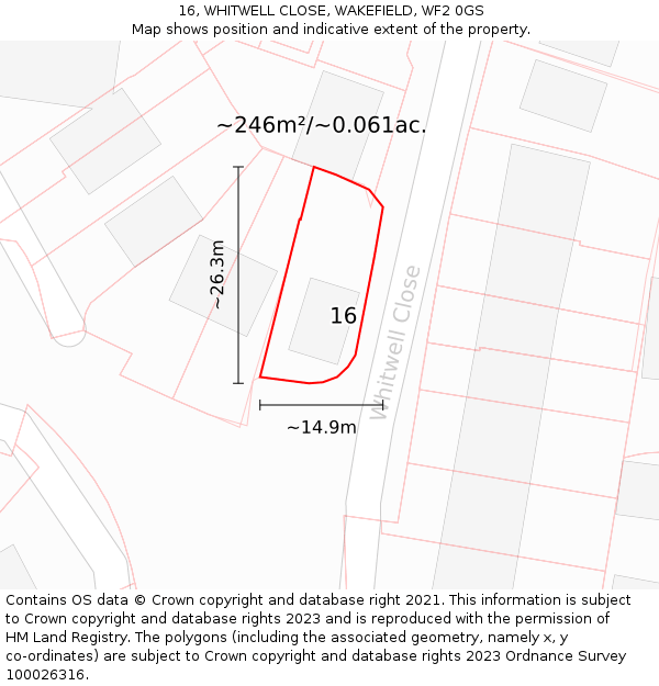 16, WHITWELL CLOSE, WAKEFIELD, WF2 0GS: Plot and title map
