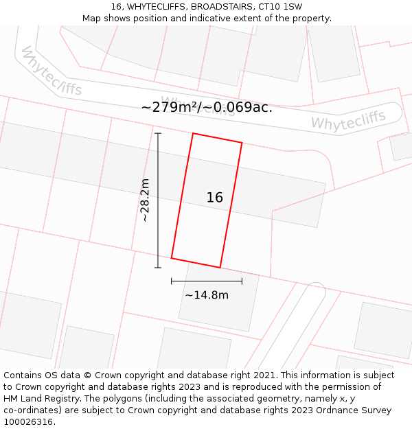 16, WHYTECLIFFS, BROADSTAIRS, CT10 1SW: Plot and title map