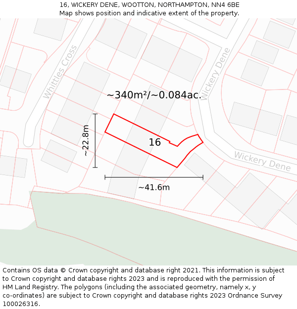 16, WICKERY DENE, WOOTTON, NORTHAMPTON, NN4 6BE: Plot and title map