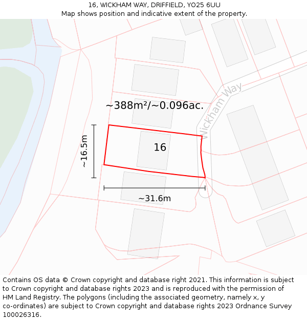 16, WICKHAM WAY, DRIFFIELD, YO25 6UU: Plot and title map