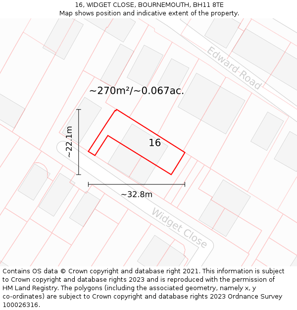 16, WIDGET CLOSE, BOURNEMOUTH, BH11 8TE: Plot and title map