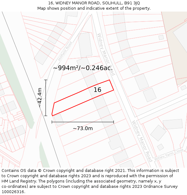 16, WIDNEY MANOR ROAD, SOLIHULL, B91 3JQ: Plot and title map