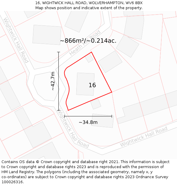16, WIGHTWICK HALL ROAD, WOLVERHAMPTON, WV6 8BX: Plot and title map