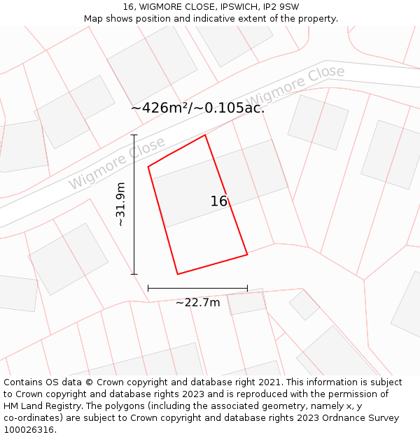 16, WIGMORE CLOSE, IPSWICH, IP2 9SW: Plot and title map
