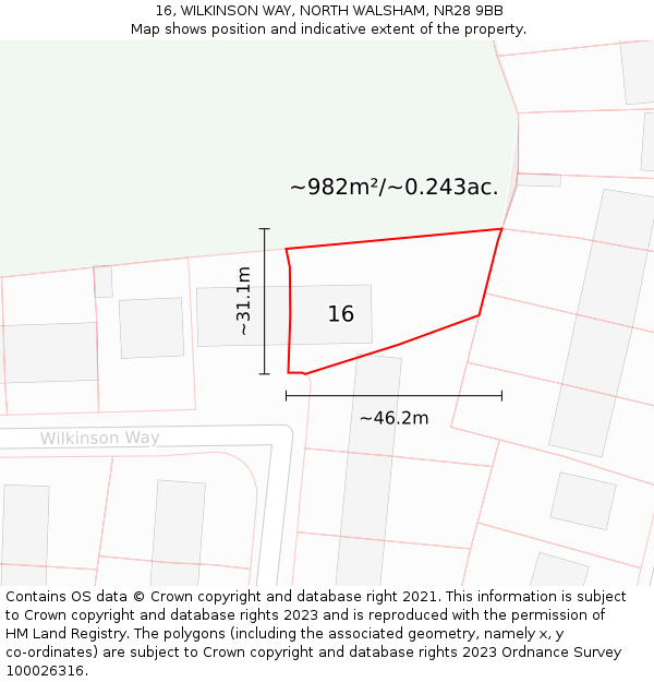 16, WILKINSON WAY, NORTH WALSHAM, NR28 9BB: Plot and title map