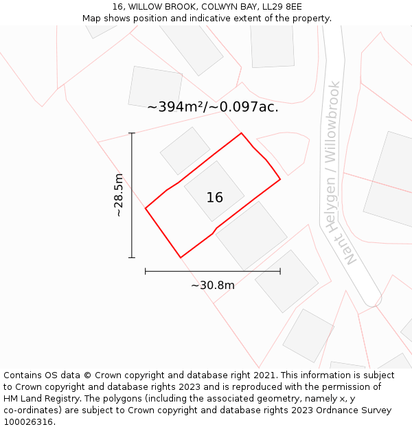 16, WILLOW BROOK, COLWYN BAY, LL29 8EE: Plot and title map