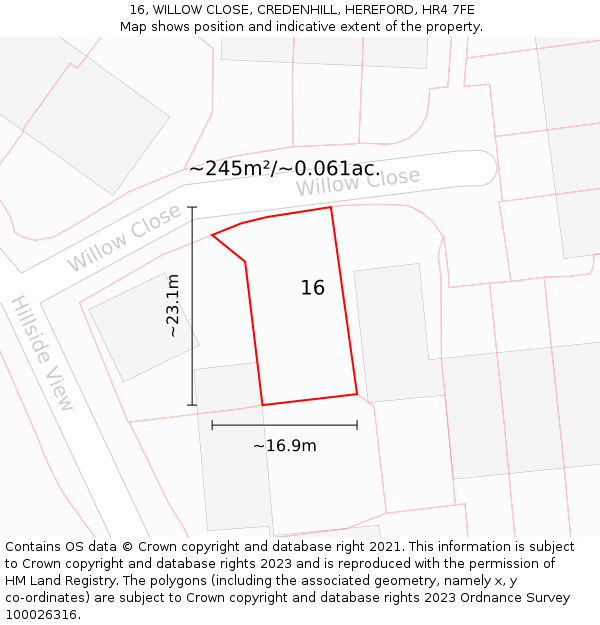 16, WILLOW CLOSE, CREDENHILL, HEREFORD, HR4 7FE: Plot and title map