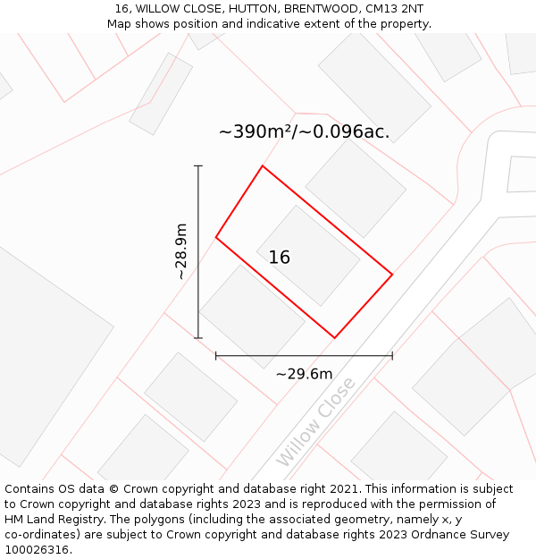 16, WILLOW CLOSE, HUTTON, BRENTWOOD, CM13 2NT: Plot and title map